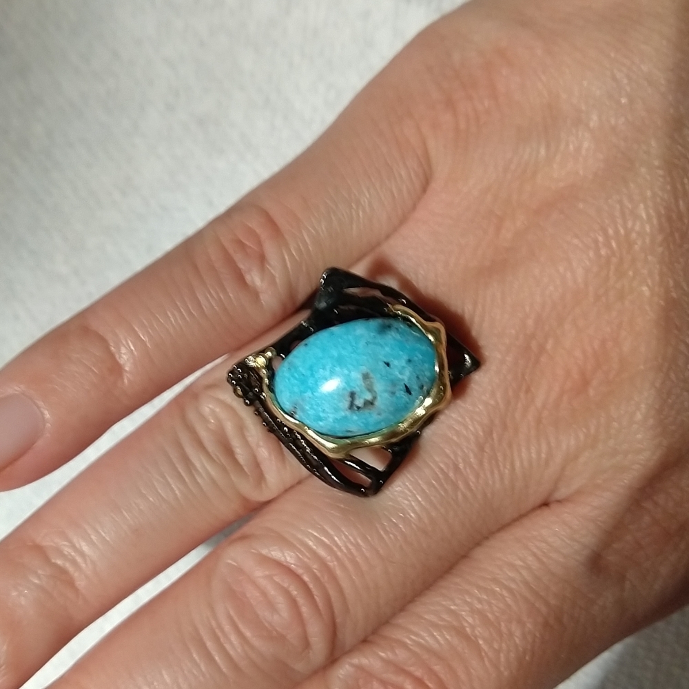 Natural genuine Arizona turquoise art ring - Picture 8 of 8